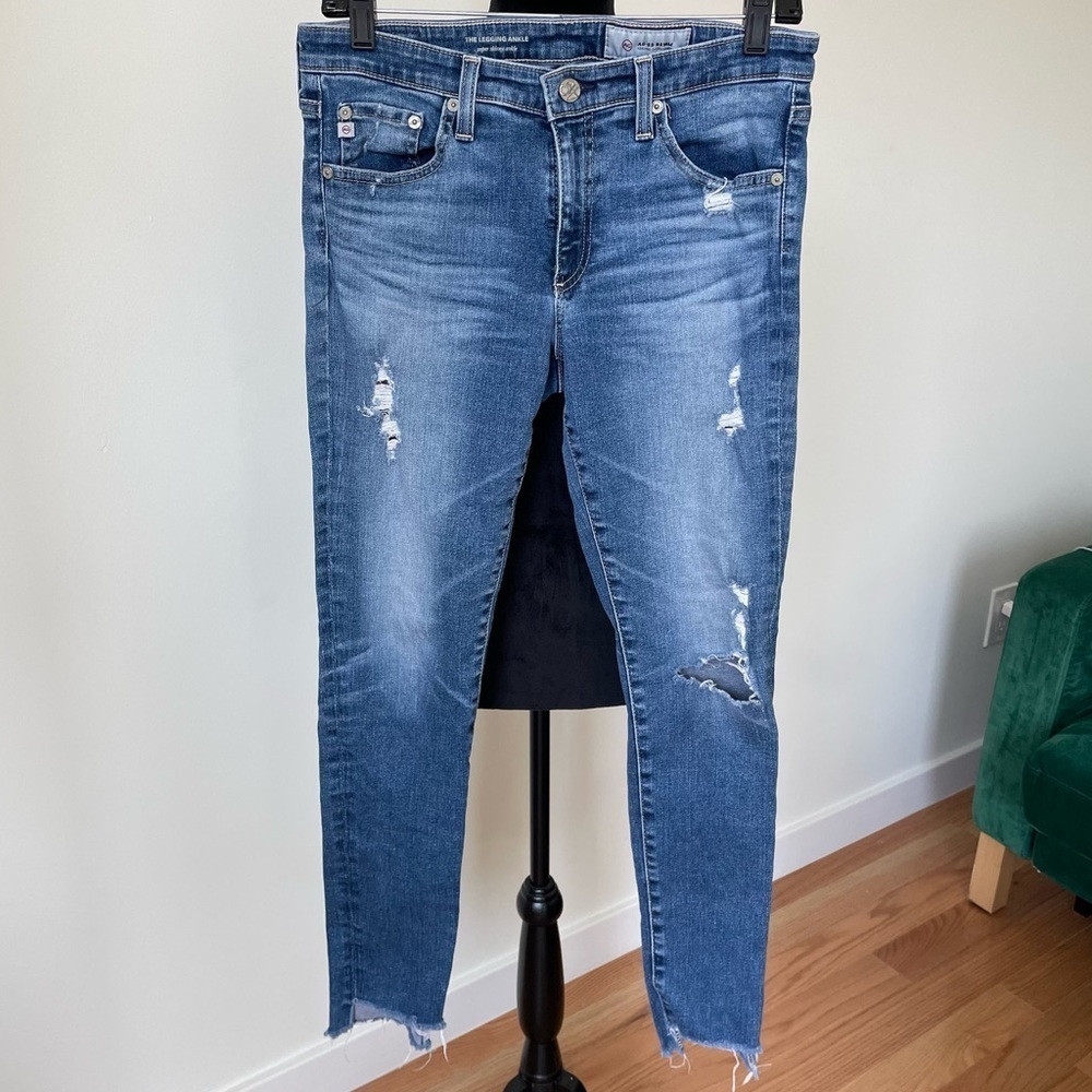 AG Adriano Goldschmied The Legging Ankle Super Skinny Distressed Cut Hem Jeans